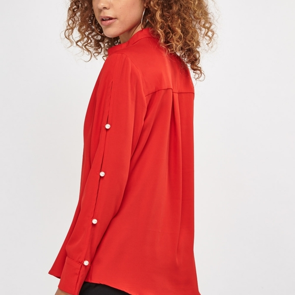 Faux Pearl  Insert Sleeve Blouse - Picture 4 of 5